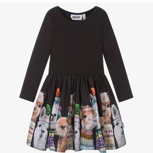 NWT MOLO Girls Black Llama Print Dress
